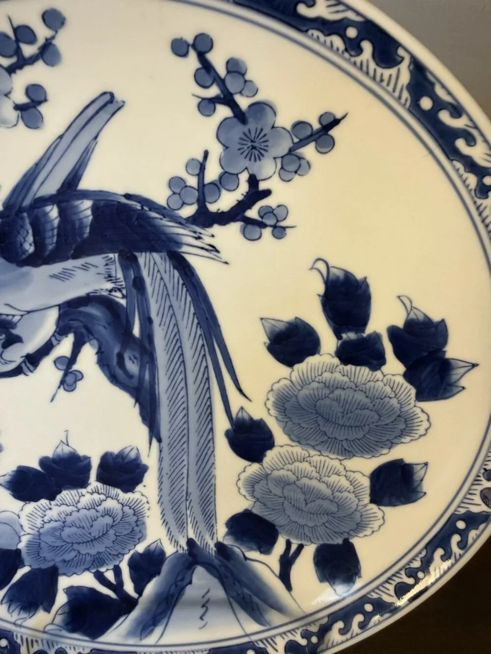 1960s  12” Japanese ARITA Imari Blue and White PHOENIX Bird LARGE Charger Plate